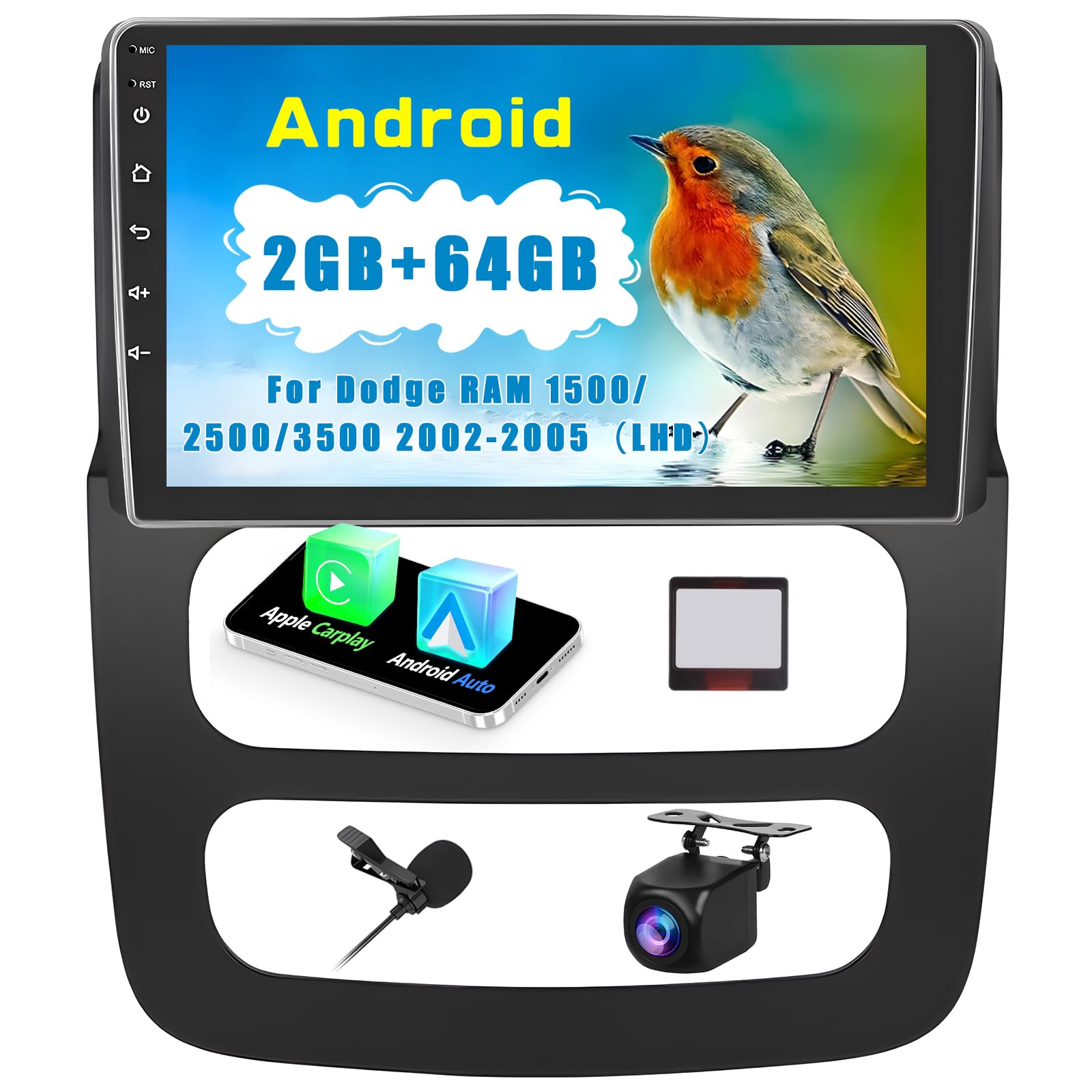 Photo 1 of Inefala [2G+64G] Car Stereo for Dodge RAM 1500/2500/3500 2002-2005 with Wireless Carplay Android Auto, 9 Inch HD Touchscreen with WiFi GPS Bluetooth FM/RDS Radio SWC Backup Camera MIC