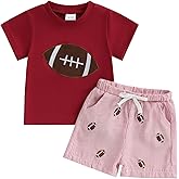 FYBITBO Toddler Baby Boy Football Outfit Short Sleeve Rugby Embroidery Tshirt Tops Striped Shorts Set Summer Game Day Clothes