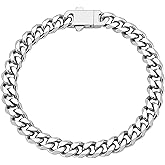 Fiusem Mens Silver Colored Bracelets for Men, Stainless Steel Cuban link Bracelet, 5mm/7mm/8mm Width, 7.1"/7.5"/7.9" Length Jewelry