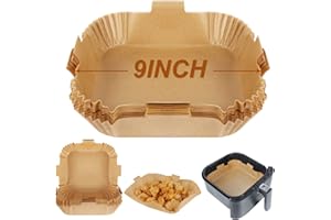 BYKITCHEN Square Air Fryer Paper Liner, 9 Inch Square Air Fryer Liner with Side, Air Fryer Accessories/Large Air Fryer Liners, Compatible with Corsori, Ninja, Gourmia Air Fryer and More(Set of 50)