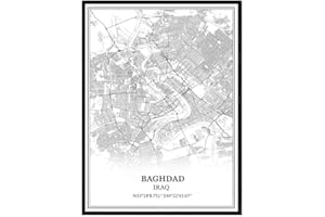 TANOKCRS Baghdad Iraq Map Wall Art Canvas Print Poster Artwork Unframed Modern Black and White Map Souvenir Gift Home Decor 20x30 Inches
