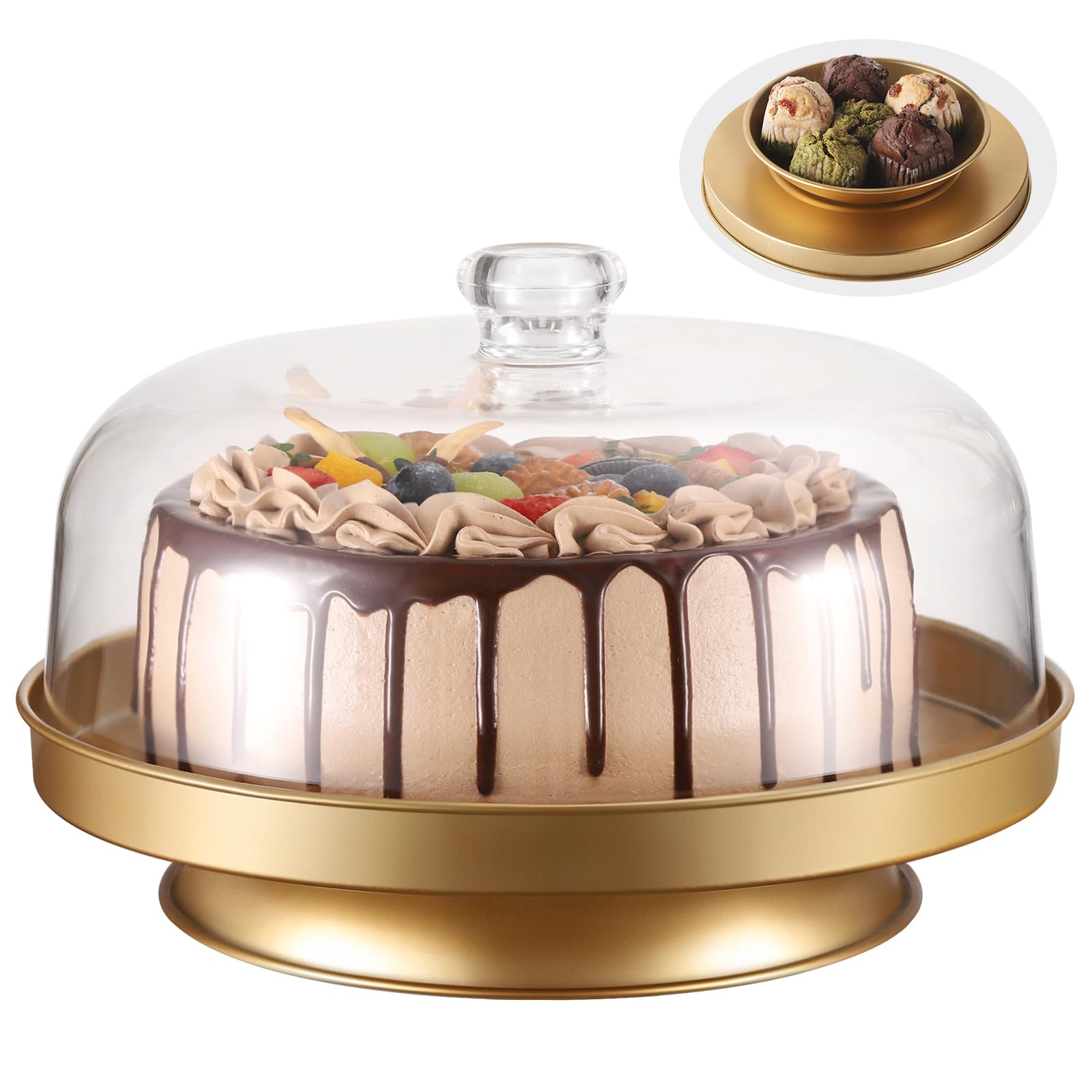 Photo 1 of Gold Cake Stand with Dome?2-In-1 Cake Stand With Lid?Metal Cake Stand with Acrylic Dome?Pedestal Cake Display Stand Cake Plate Cake Holder Cake Platter with Cover