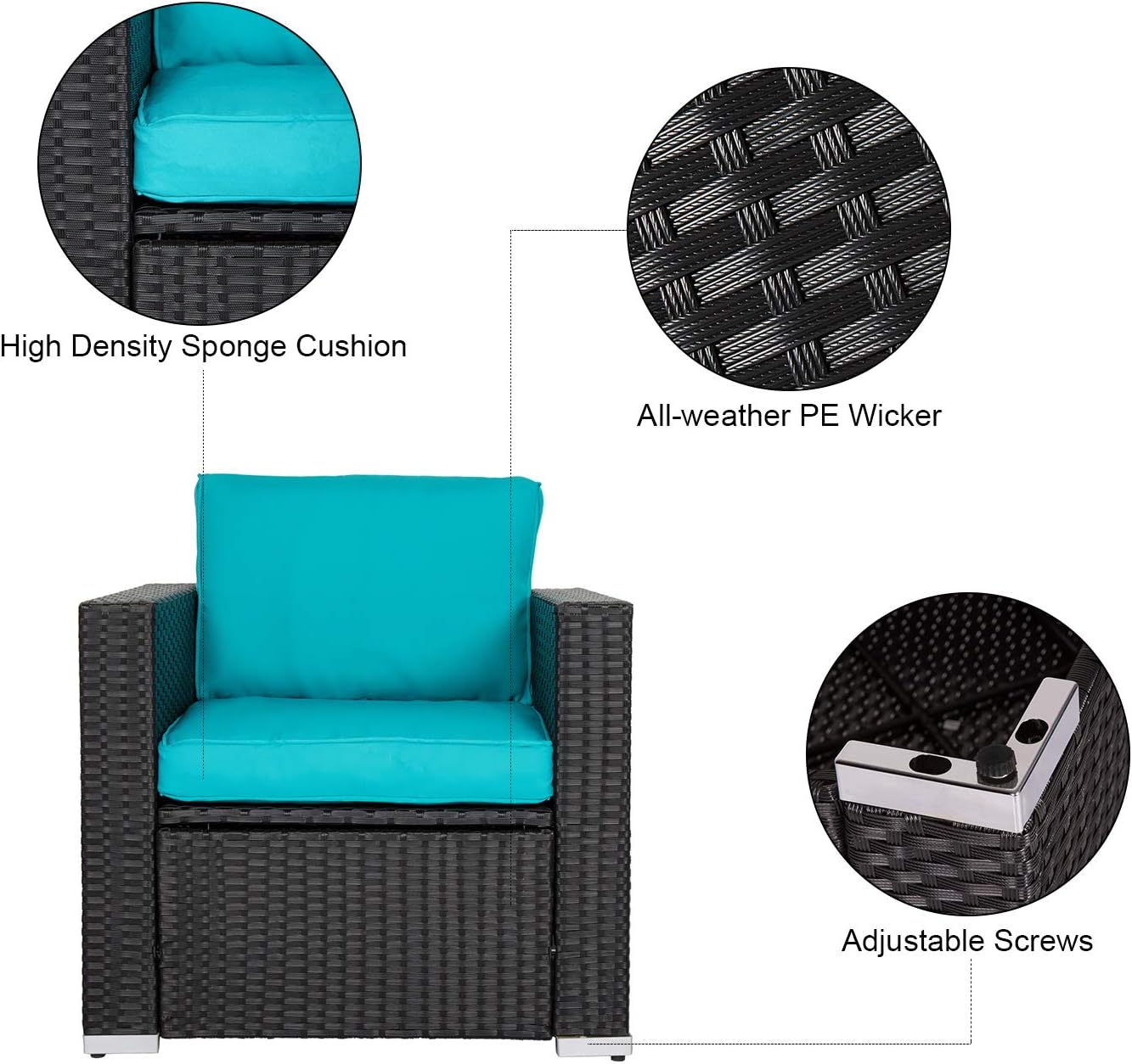 Amazon Com Kinbor 4 Pcs Rattan Patio Outdoor Furniture Set Garden Lawn Sofa Sectional Set Black Garden Outdoor