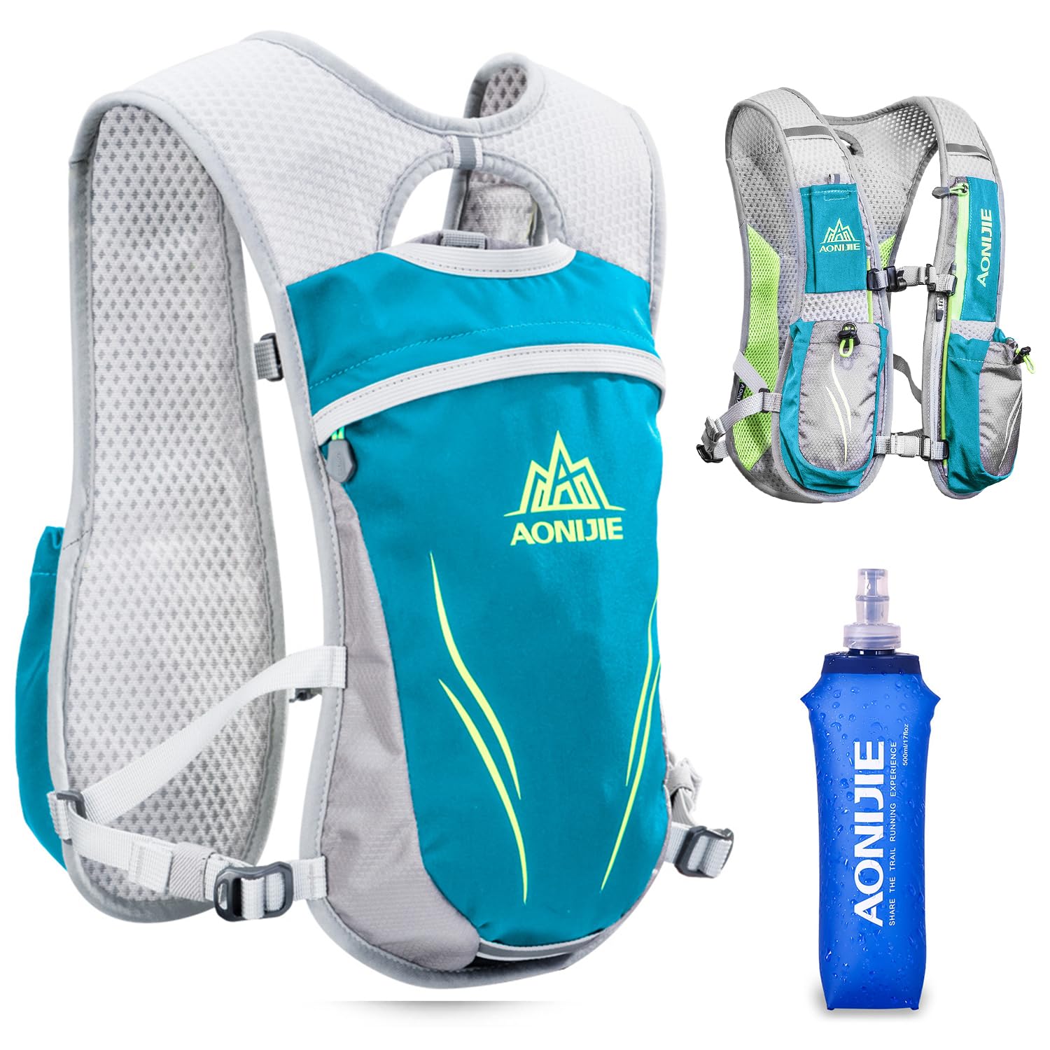 HINATAA Hydration Pack Backpack,5.5L Running Hydration Vest Marathon Running Vest for Women and Men Lightweight Trail Running Backpack (Green with 500ML water bottle)