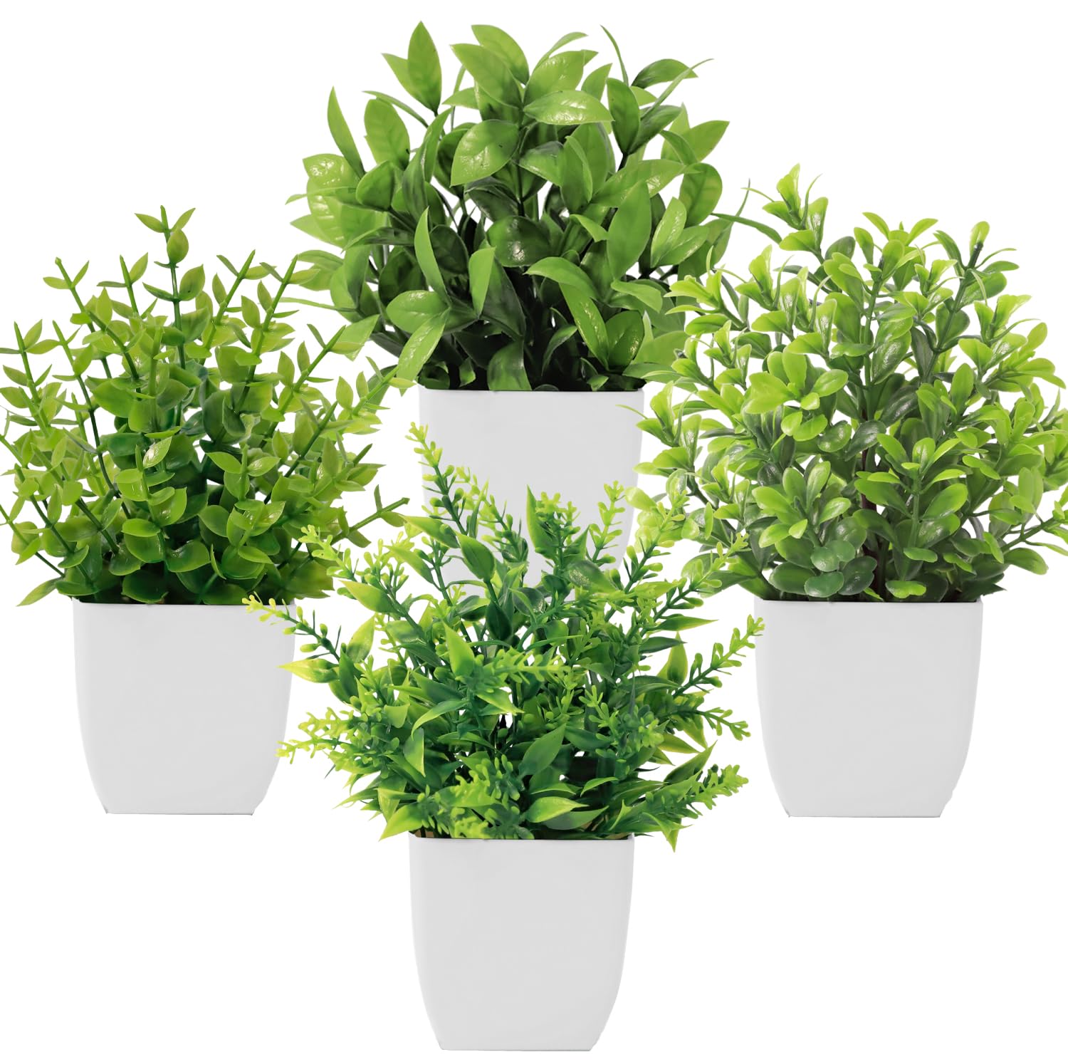 Roqueen 4 Pack Mini Fake Plants Small Potted Artificial Plants Plastic Plants for Home Bathroom Office Table Decoration