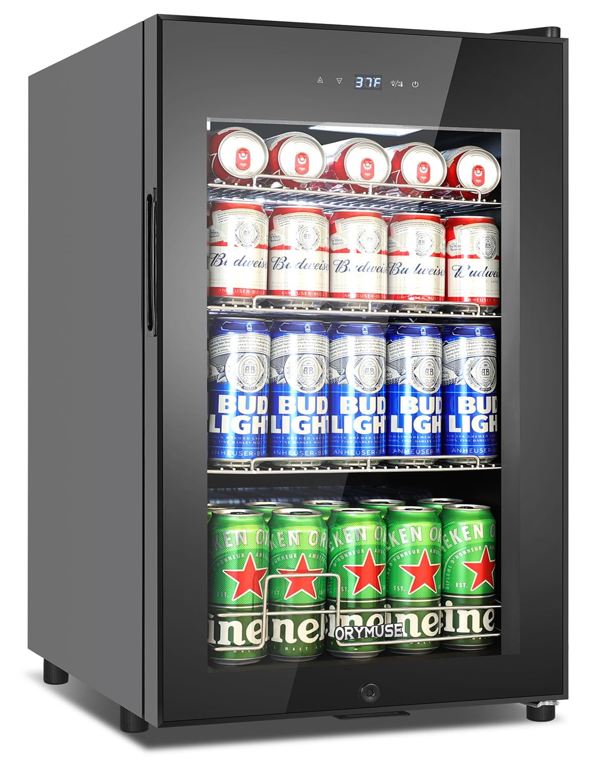Refrigerador de bebidas con compresor de 101 latas, refrigerador de bebidas de 17 pulgadas con puerta de vidrio, estantes extraíbles ajustables, funcionamiento silencioso, memoria de temperatura, enfriador de cerveza para refrescos, cerveza, agua, bar en casa, oficina