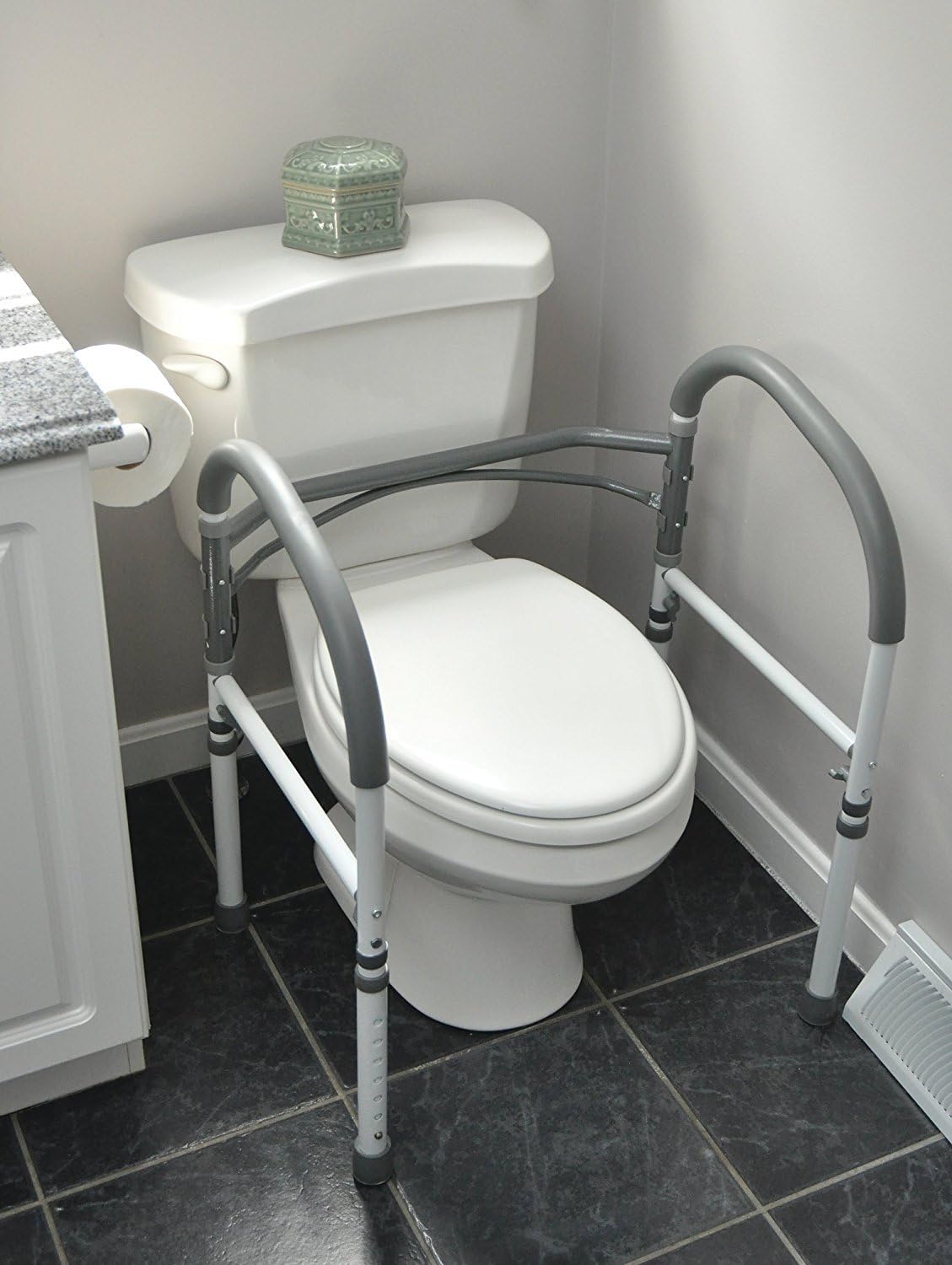 Vaunn Deluxe Bathroom Safety Toilet Rail - Adjustable Toilet Safety Frame - Medical Handrail Assist Grab bar Handle, Gray: Health & Personal Care