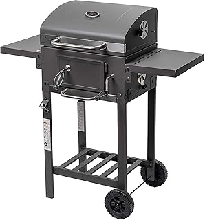 ACTIVA Grill Grillwagen Angular, Schwarz, Holzkohlegrill BBQ Barbecue, Holzkohle-Grill mit Deckel