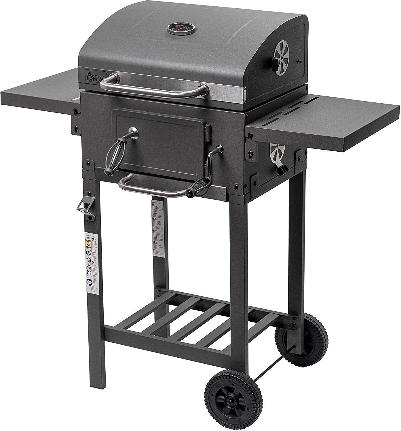 ACTIVA Grill Grillwagen Angular, Schwarz, Holzkohlegrill BBQ Barbecue, Holzkohle-Grill mit Deckel