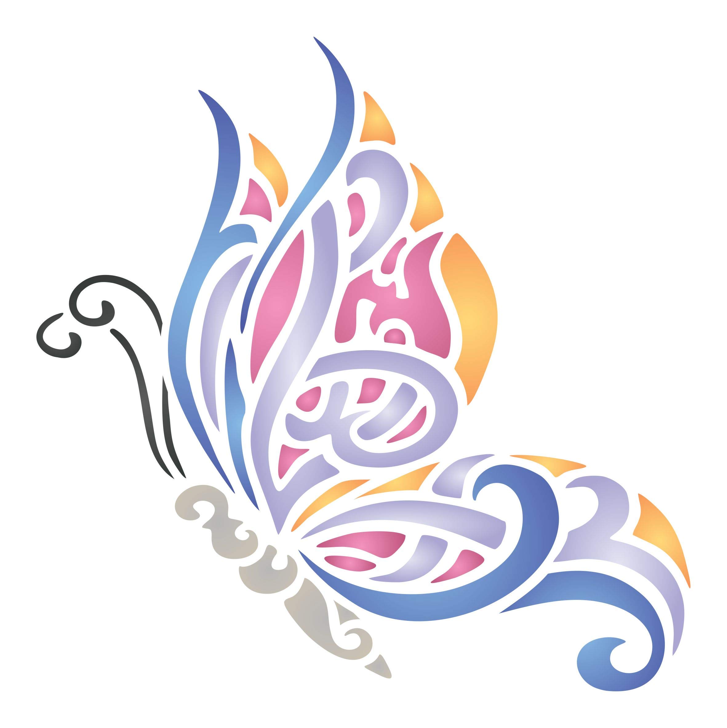 Tribal Butterfly Stencil, 7.62 x 7.62 cm (S) - Stencil Company Original Stylized Ethnic Insect Bug Butterflies Tattoo Stencil