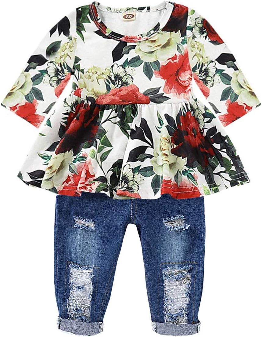 Girls Clothes Outfits, Cute Baby Girl Floral Long Sleeve Pant Set Flower Ruffle Top
