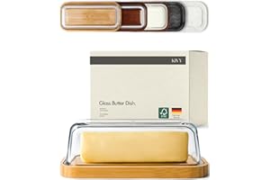 KIVY Glass butter dish with airtight lid that keeps butter soft - For countertop and refrigerator door shelf - Butter tray with lid fridge - Butter holder for counter - Covered butter dishes