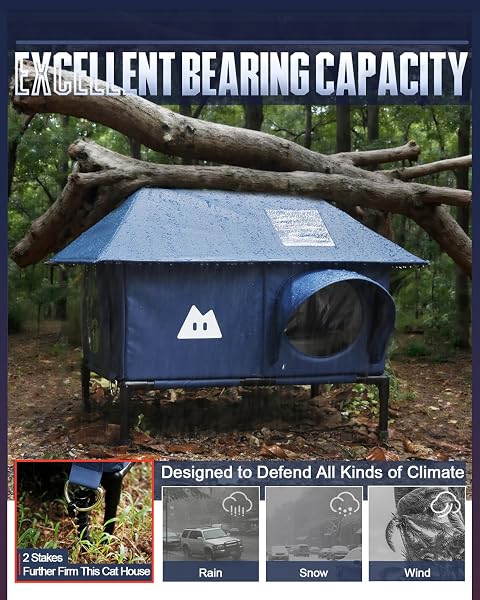 HEATED OUTDOOR CAT HOUSE FOR OUTSIDE CAT IN WINTER,UPGRADED 100% WEATHERPROOF,SPACIOUS INTERIOR,2 DOORS,NAME POCKET,HEAVY-DUTY INSULATED FERAL CAT SHELTER FOR STRAY BARN KITTEN(BLUE,28″X16″X14.5″)