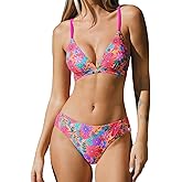 CUPSHE Bikini Set for Women Two Piece Swimsuits V Neck Low Rise Crisscross Back Self Tie Spaghetti Straps