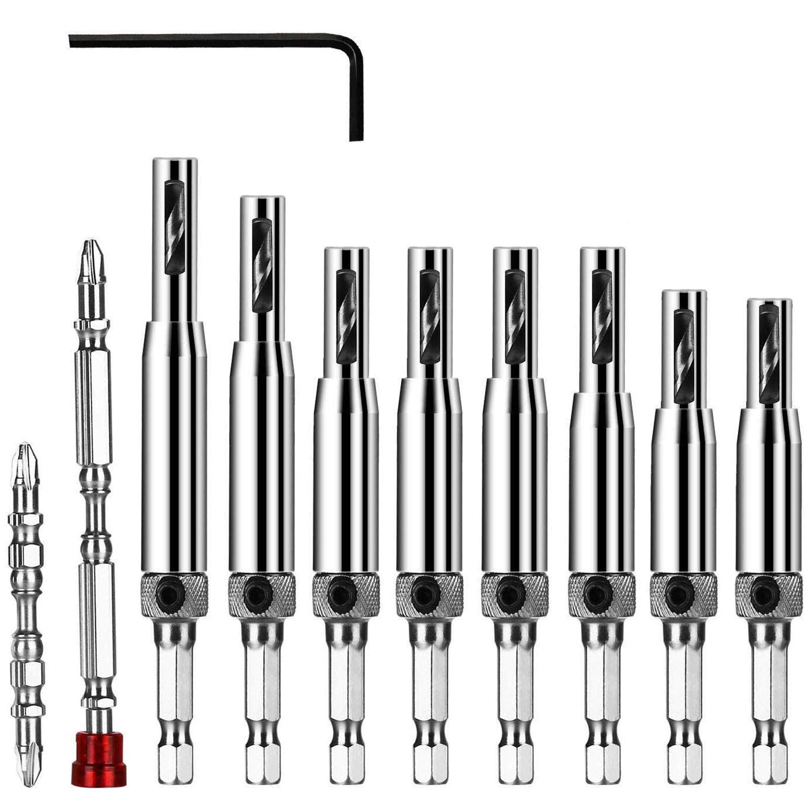 Flintronic 11-Piece HSS Self-Centering Hinge Drill Bit Set for Wood Door, Window, Cabinet Woodworking Hinge Hardware Pilot Hole Drilling