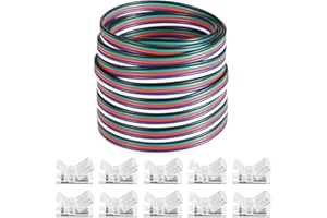 Flutesan 10 Packs Solderless LED Strip Connector, Transparent Track Lighting Connectors, Wire Strip Lights, 16.4 Feet LED Strip for LED Pin Connector (Simple Style,5 Pin, 10 mm)