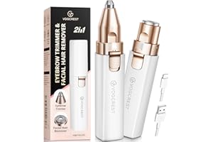VG VOGCREST Rechargeable Facial Hair Remover for Women: 2 in 1 Electric Eyebrow and Facial Hair Remover - Suitable for Middle-aged Women’s Eyebrow, Chin, and Cheek Trimming - with Built-in LED Light (White)