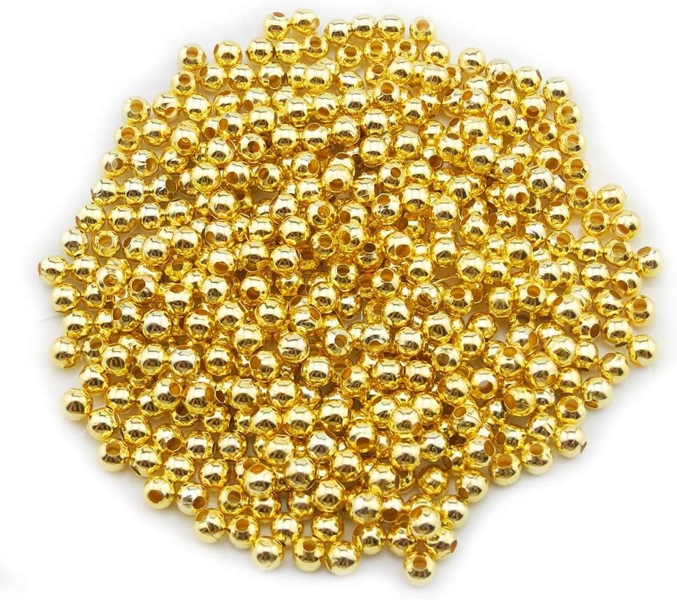 Iron Metal Spacer Bead Round Loose Beads (Golden, 6mm)