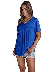Womens Tops Summer Short Sleeve Loose Fit Blouses