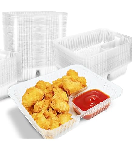 No-Spill 6x8 Disposable Clear Plastic Nacho Tray Value Pack – 2 Compartments, Avant Grub