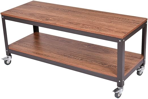 Amazon Com Best Wooden Coffee Table Low With Wheels For Home And Living Room With Storage Shelf Kitchen Dining