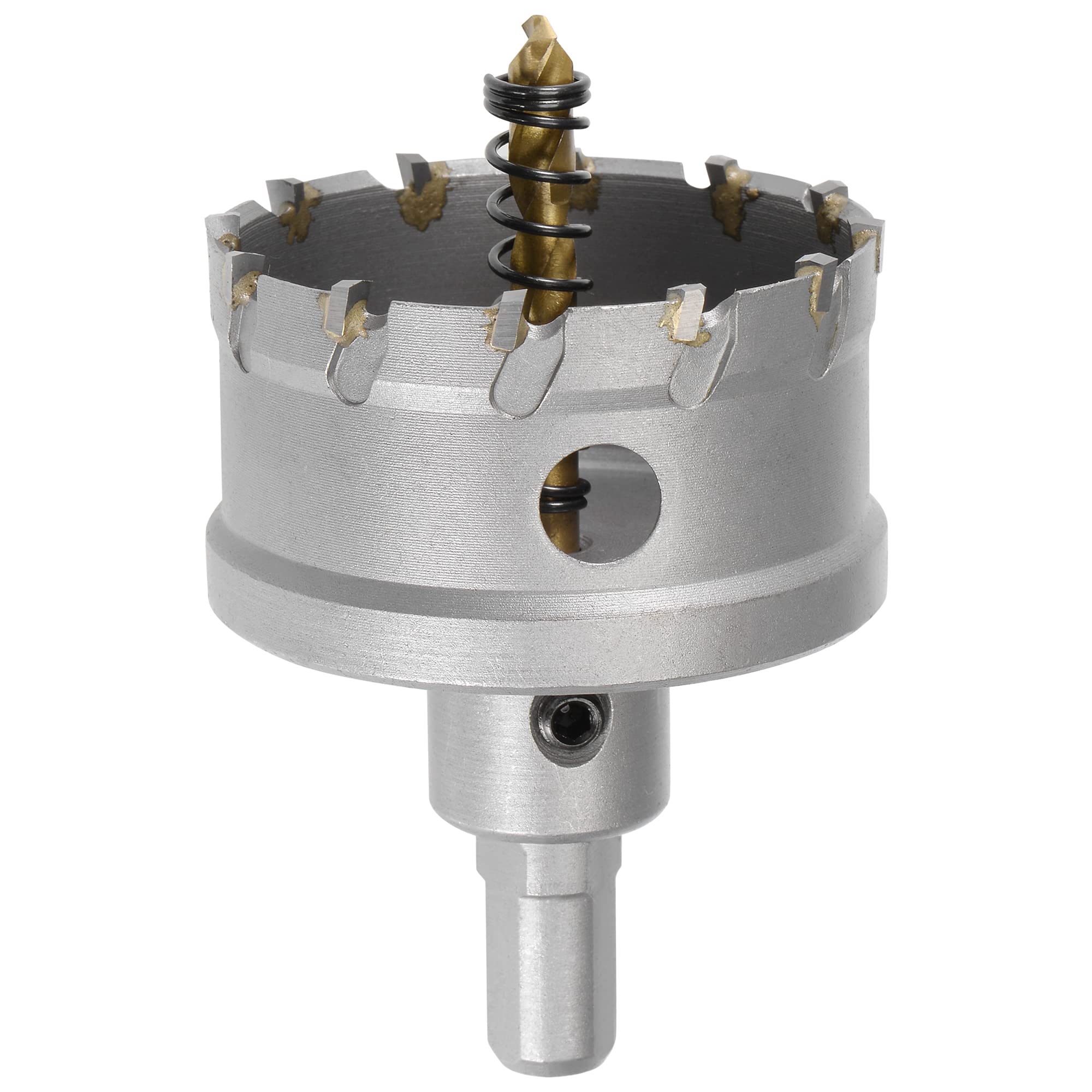 sourcing map 60mm Carbide Hole Cutter, Hole Saws for Stainless Steel Sheet Metal, Non-slip Triangular Shank Limit Step, with Titanium Coated Center Drill