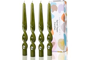 LPUSA Olive Green Spiral Taper Candles Handmade Twisted Candle Conical Stick Candles for Holiday Wedding Party Wax Unscented Dinner Candle Dripless,Christmas Gift H 10 Inch, 4pcs（Olive Green）