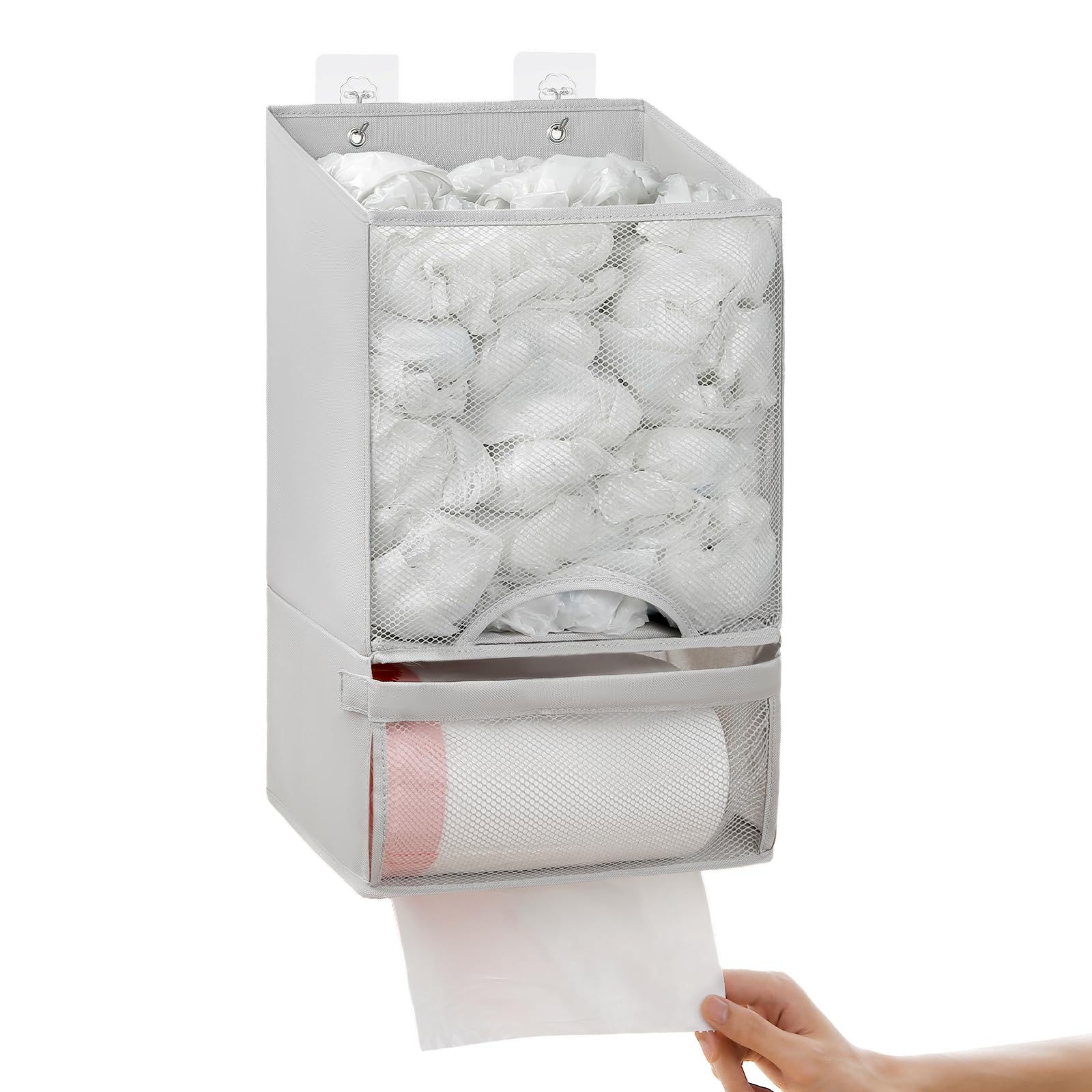 Photo 1 of Vorshape Bag Saver - Extra Large 2 in 1 Plastic Bag Holder Storage, Durable Mesh Grocery Hanging Trash Dispenser Roll Organizer for Home Kitchen/Bathroom/Laundry, Multi-purpose for Daily, Wall Mount