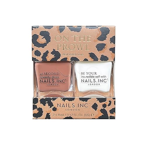 Nails Inc 45 Second Speedy Gloss On The Prowl Nail Polish Duo, Glossy, No Chip, Long Lasting, Quick Dry, Air Dry, Professional Manicures & Pedicures, Fingernails & Toenails, 2 Piece Set