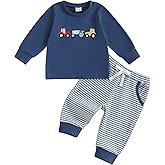Madjtlqy Toddler Baby Boy Fall Clothes Embroidery Sweatshirt Pullover Tops + Casual Pants Infant 2 Piece Winter Outfit Set