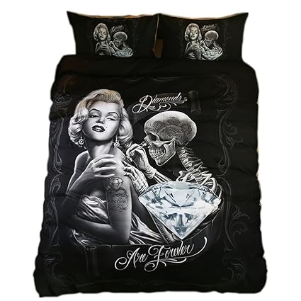 Ktlrr 3d Marilyn Monroe And Skull Bedding Sets Monroe Diamonds Are Forever Polyester Soft Luxury Duvet Cover Sets 3pcs No Comforter Twin Full Queen