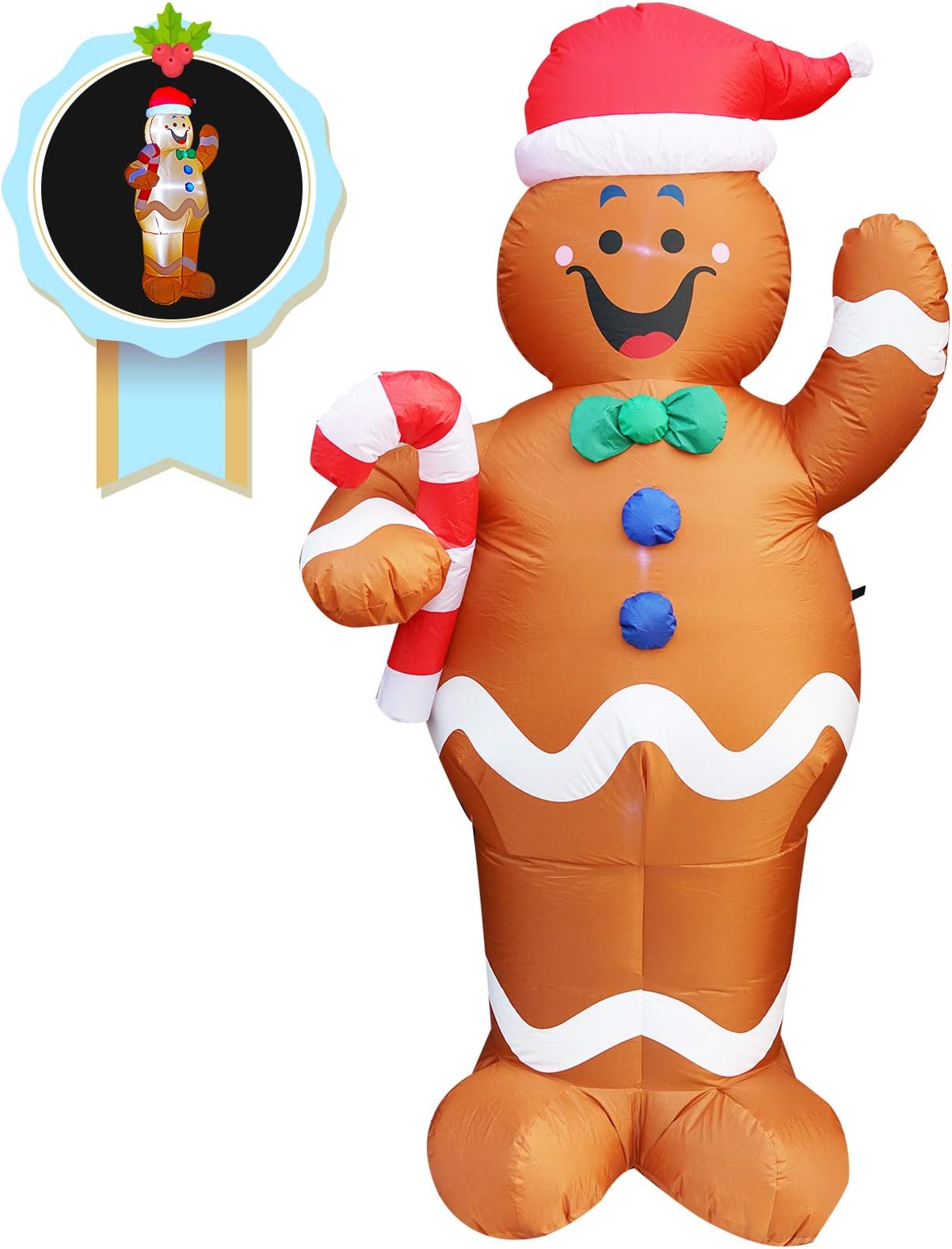 inslife 7 Ft Height Christmas Inflatable Gingerbread Man Decorations Hold a Candy Stick Decoration for Indoors Outdoors Yad Home Garden Lawn
