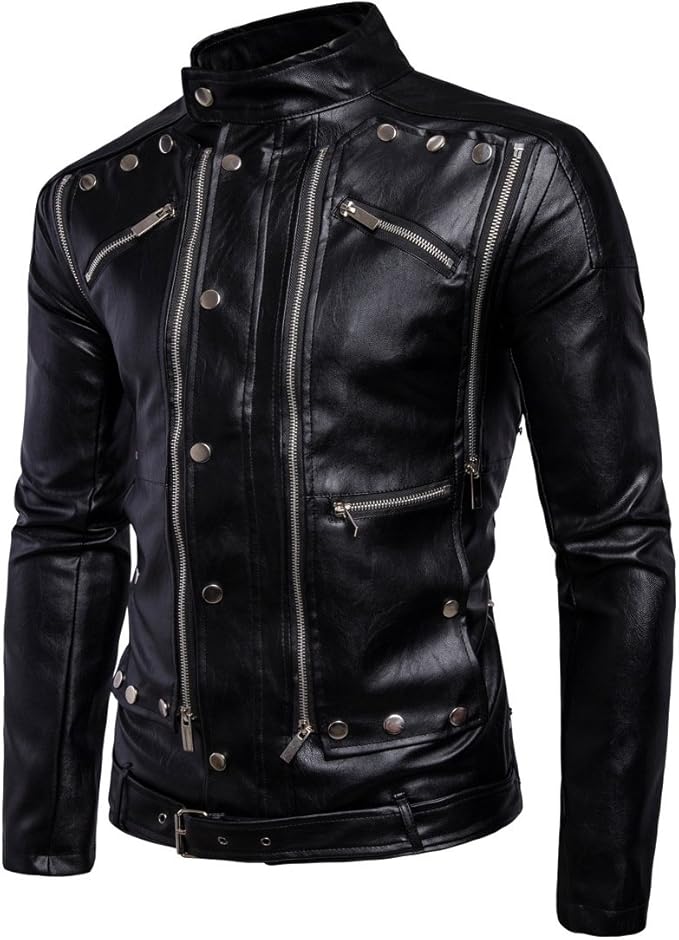 Amazon Co Jp レザージャケット メンズ 革ジャケット Pu ライダースジャケット 黒立て襟 バイクジャケット 春 秋 冬 フェイクレザージャケット アウター 3シーズン 服 ファッション小物