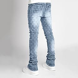 Kodaruber Mens Stacked Jeans Slim Fit Ripped Skinny