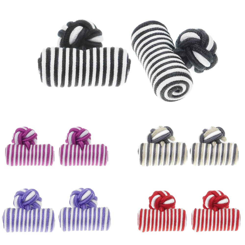 HONEY BEAR 5 Pairs Mens/Women Silk Fabric Knot Twisted Cufflinks Set, for Shirt/Dress Business Wedding Gift,Cylinder Shape (5 pairs with box)