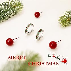 GLOQUAT Red and Green Hoop Earrings 14K White Gold