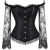 Kranchungel Corset for Womens Halloween Costumes: Corset with Sleeves Lace Bustier for Renaissance Festival Theme Parties