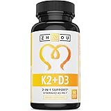 Vitamin K2 (MK7) with D3 Supplement - Vitamin D & K Complex for Strong Bones and a Healthy Heart - 5000 IU of Vitamin D3 & 90 mcg of Vitamin K2 MK-7 - 60 Small & Easy to Swallow Vegetable Capsules