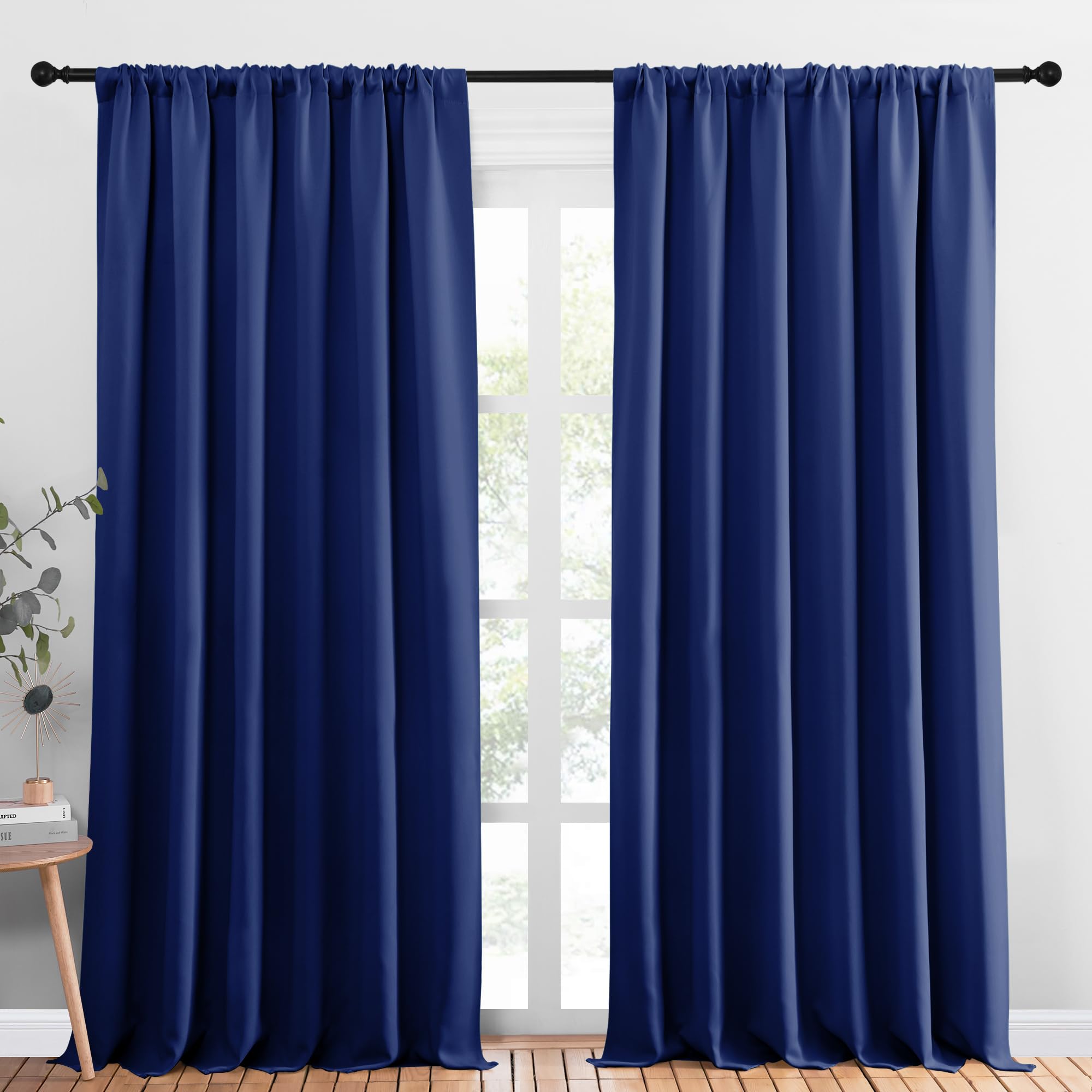 NICETOWN 2 Panels Blackout Curtains, Rod Pocket Thermal Insulated Drapess for Bedroom, Privacy Protection Easy-Care Heavy Duty Curtains for Living Room/Dining Room, W70 x L95 inches, Royal Blue Image