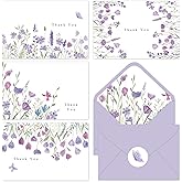 Whaline 32 Pack Purple Floral Thank You Cards Wildflower Greeting Cards with Envelopes Stickers Blank Note Cards for Wedding Bridal Baby Shower Birthday, 4 x 6 Inch