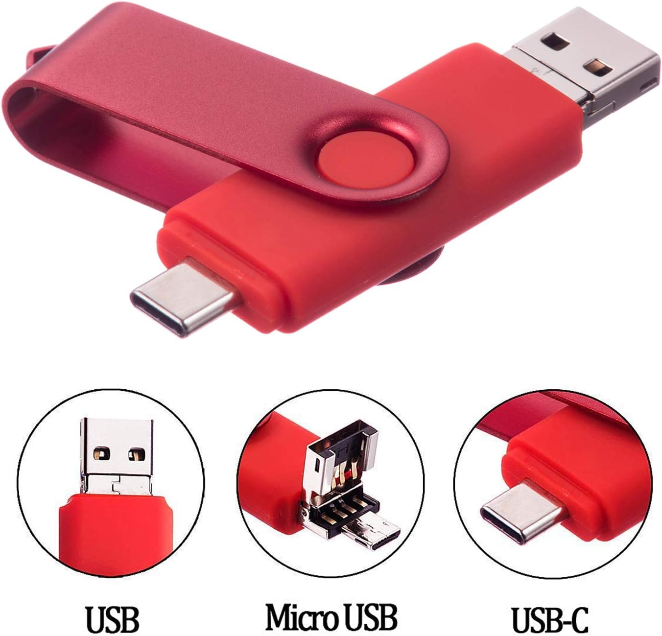 Cle Usb 64 Go Type C Micro Usb Et Usb 2 0 Otg 3 En 1 Pivotant Memoire Stick Flash Drive U Disque Pliable Cle Usb Originale Pour Android Smartphone Pc Tablette 64go