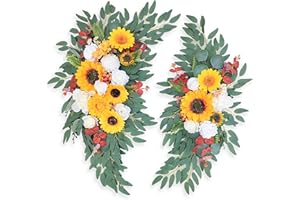 Emivery Sunflower Wedding Arch Flowers, Artificial Flower Swag Rustic Sunflower Floral Swag Arrangement for Wedding Ceremony Reception Backdrop Arbor Arch Decorations