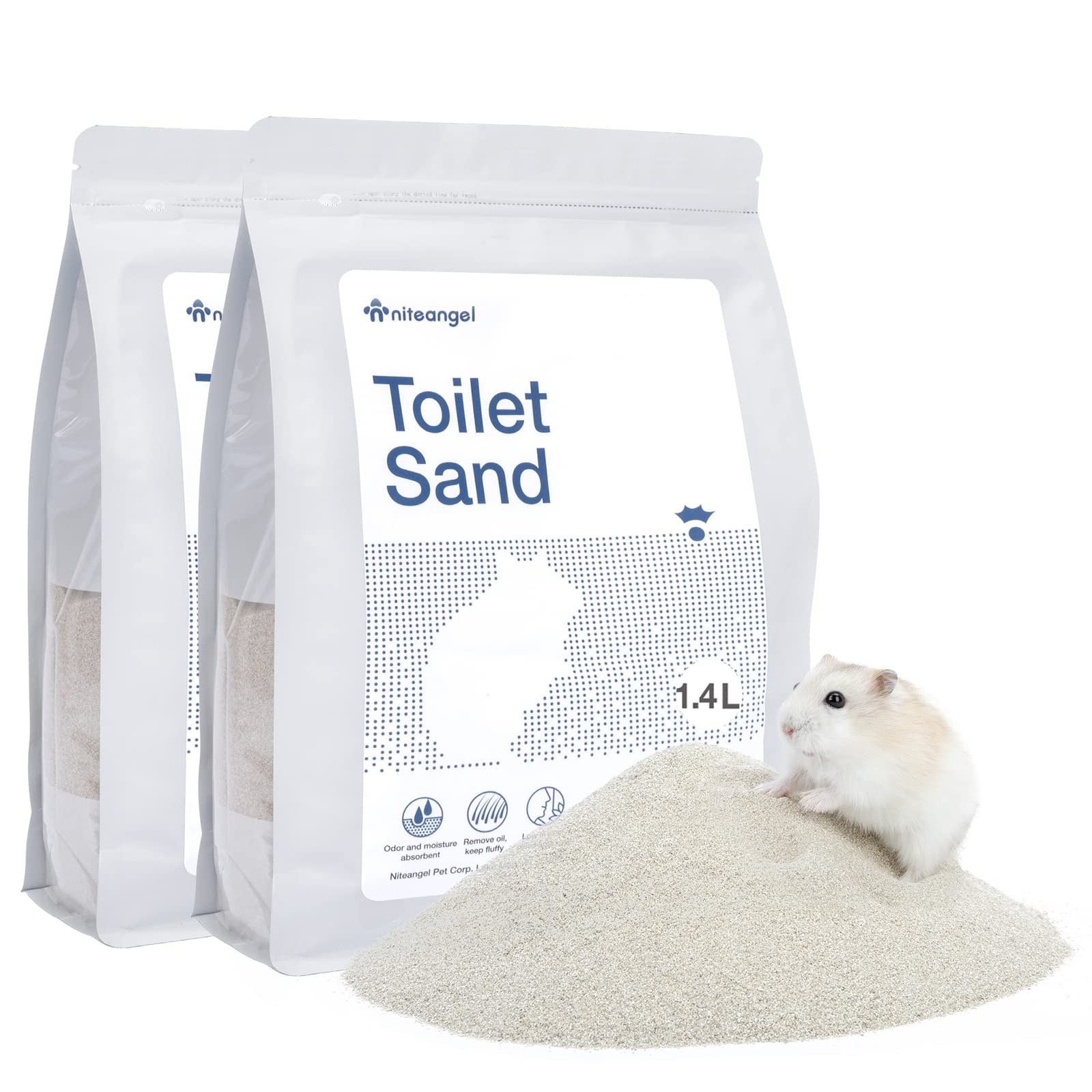 Niteangel Training Litter Potty Sand - Hamster Sand Bath for Syrian Dwarf Hamsters Gerbils Mice Lemming Degus or Other Small-Sized Pets ((1.4 L X 2 - Blue Label)