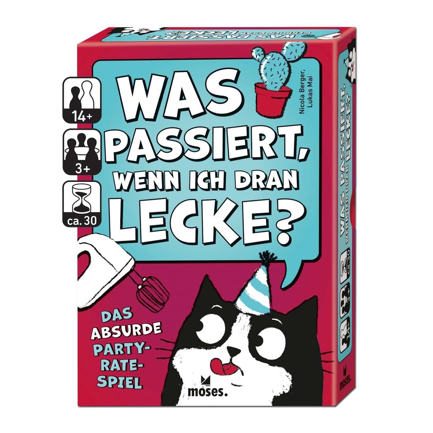 Moses. was passiert, wenn ich dran lecke? - Absurdes Party-Ratespiel mit verrückten & lustigen Fragen, kommunikatives Kartenspiel für 3-8 Spieler ab 14 Jahren