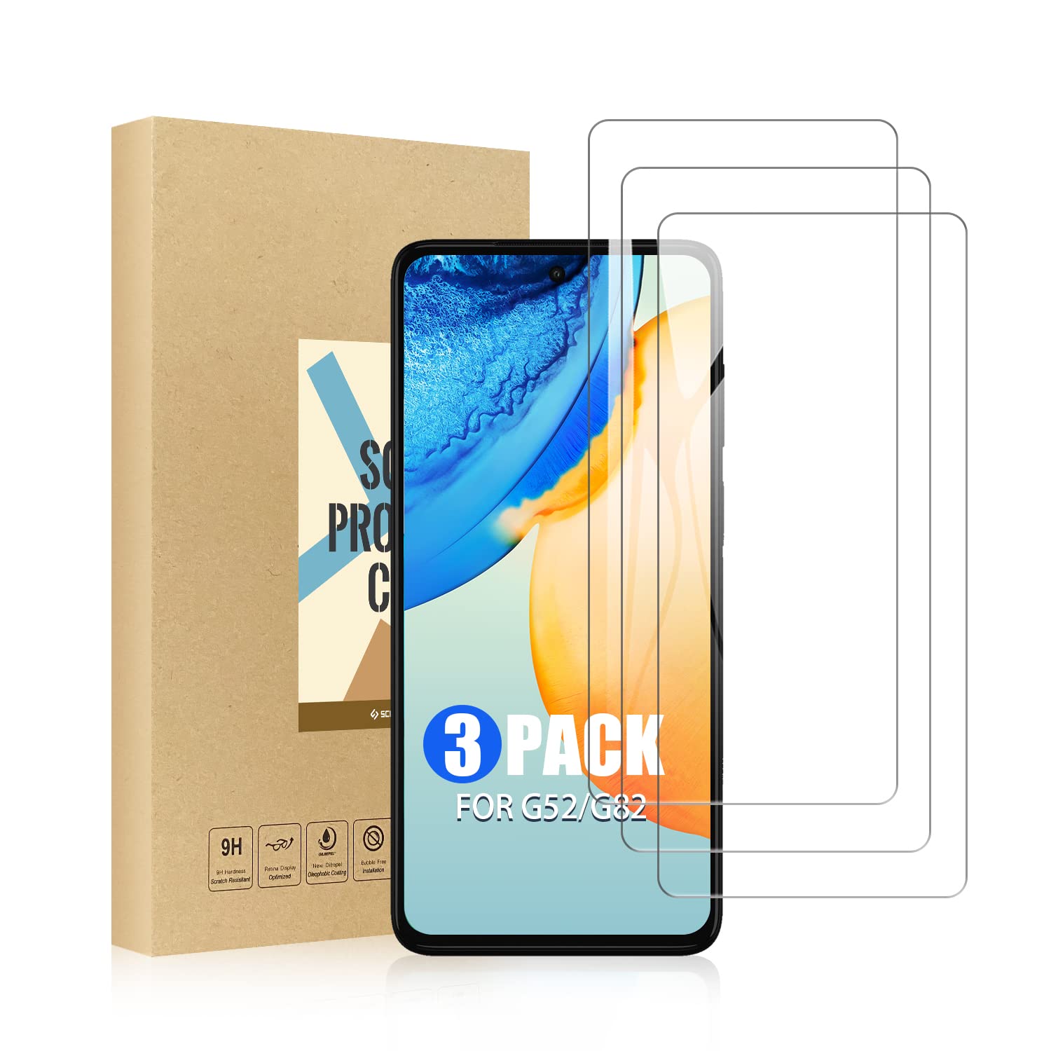 SCL Screen Protector Compatible with Moto G52/G82 Screen Protector Motorola G52/G82 Tempered Glass Film [3-Pack], [Easy Installation, Case Friendly, Bubble-free, 9H]