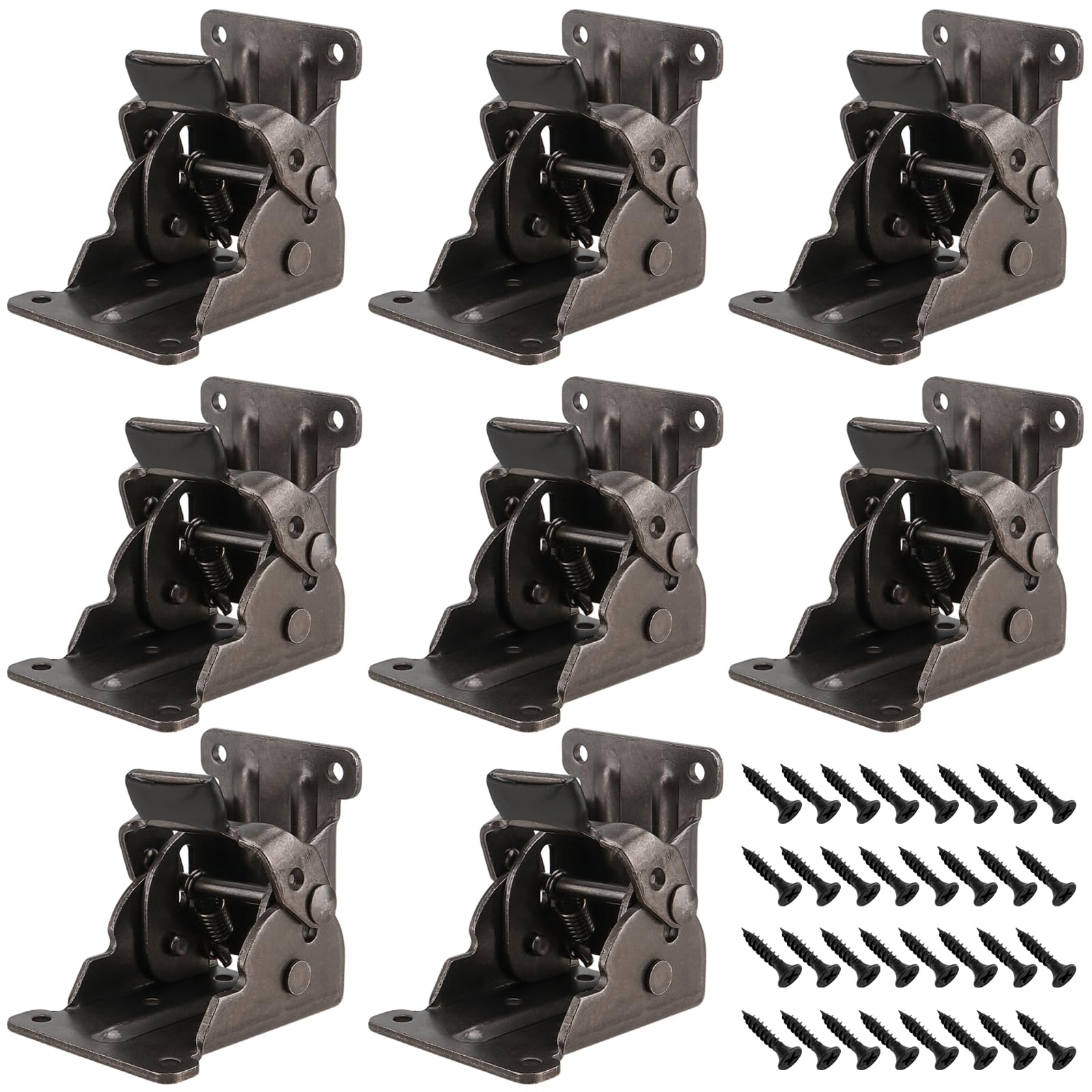 MUKLEI 8 PCS Self-Lock Foldable Leg Hinges, Table Extension Brackets with Screws, 90 Degree Self-Locking Hinges for Furniture, Dark Bronze