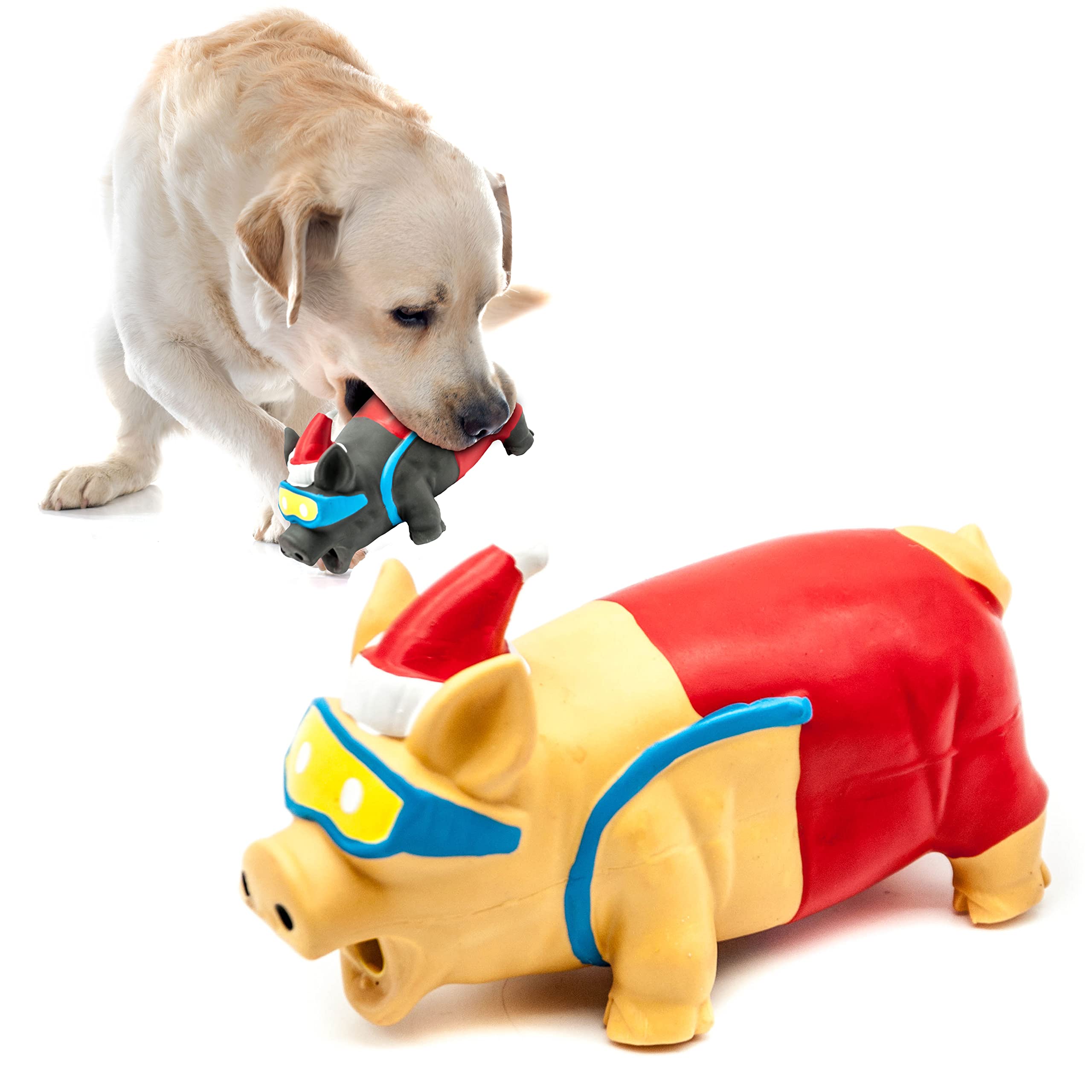 Petopedia 7 inches Long PIG Squeaky Dog Toys – LATEX Chew Toy for Dogs – 3 Designs – Interactive, Puppy Toys, Festive Pigs Honk, Doggy Gifts (Mustard, Goggles Design)