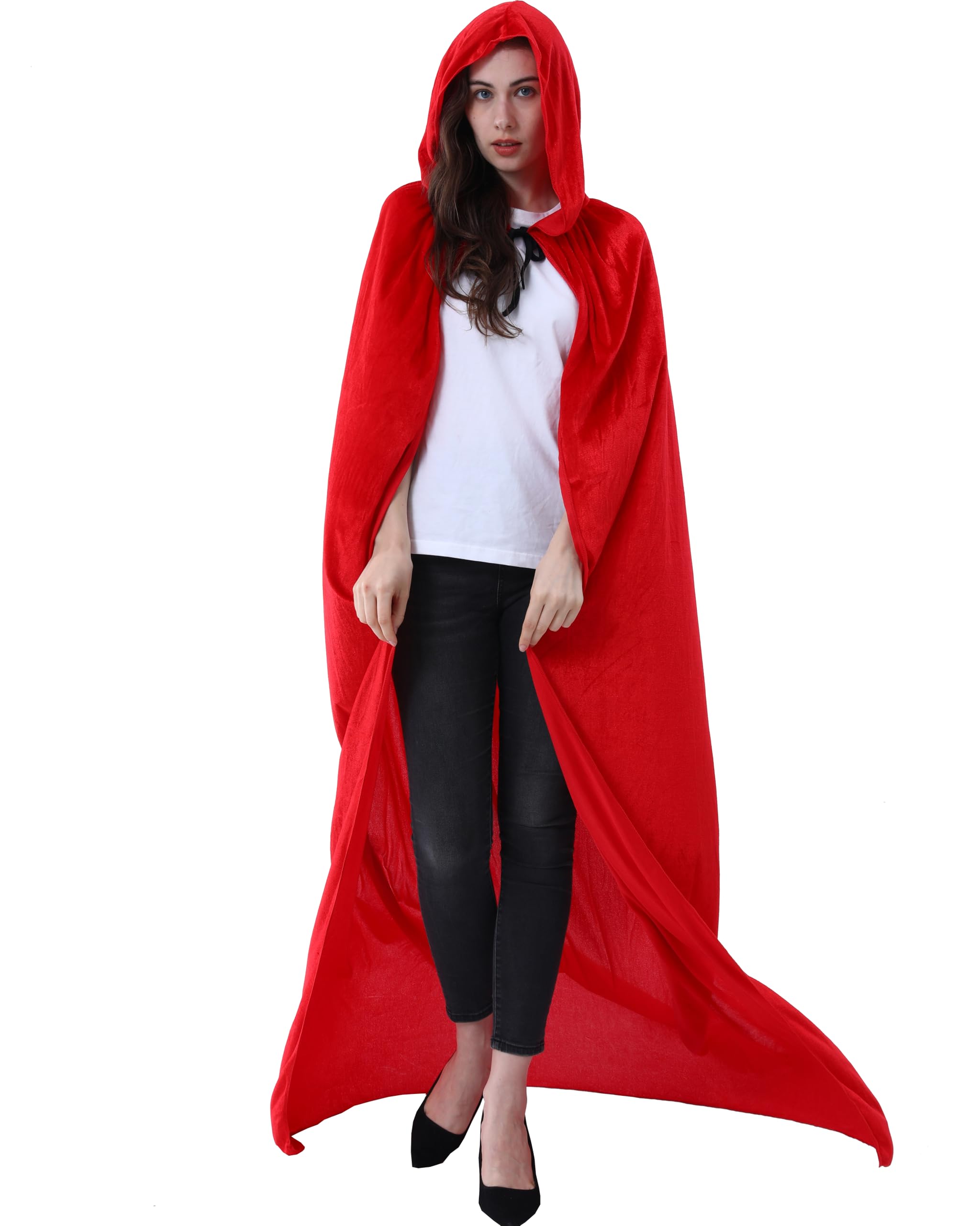 LIKPOJA Unisex Adult Halloween Costume Hooded Velvet Cloak Vampire Cape Witches Cloak for Women and Men Devil Wizard Halloween Christmas Cosplay(R,15)