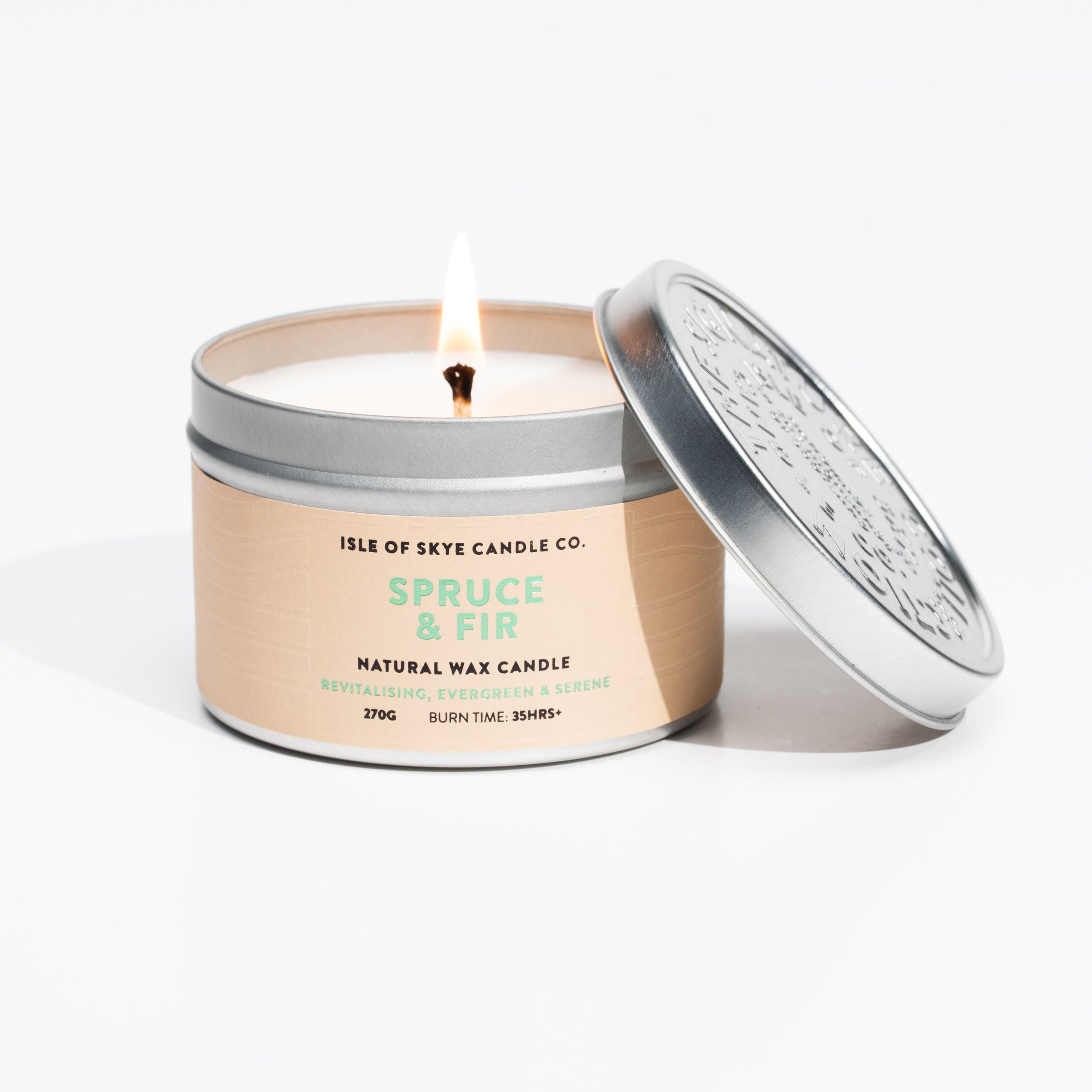 Isle of Skye Candle Company Spruce and Fir Travel Container | Natural Soy Wax Candle | Handmade in Scotland | Premium Scented Candle | Compact Lightweight Packaging | 30 Hours Burn Time