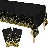 Kopokita 2 Pack Black and Gold Dot Disposable Tablecloths 54 x 108 Inch | Waterproof Plastic Table Covers for Weddings Birthday Engagement Party Baptism Decorations